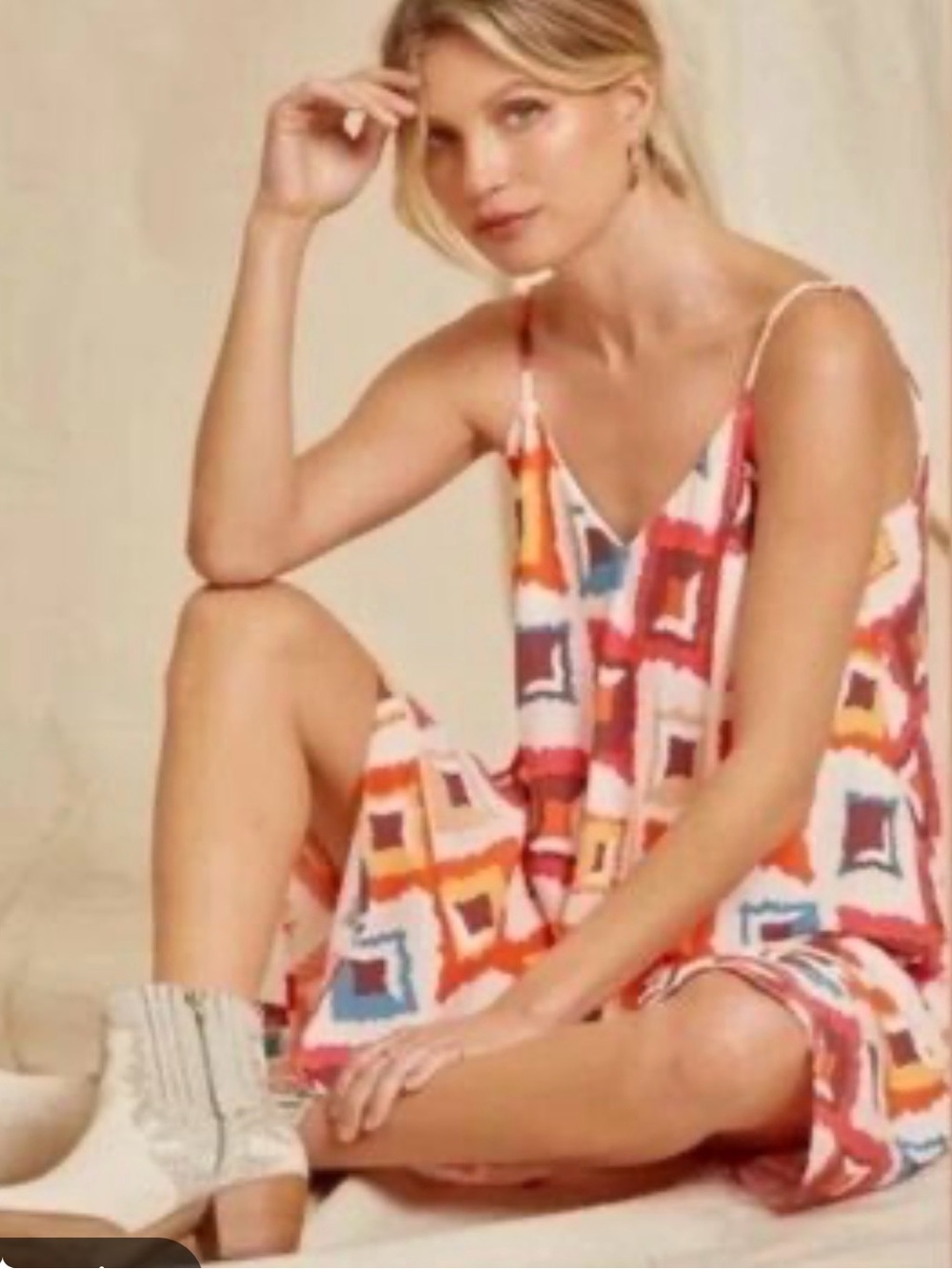 Savanna Jane Multicolor Abstract Print Dress - Coral, Teal & Peach
